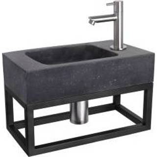 👉 Fonteinset natuursteen zwart rood Differnz bombai black - kraan gebogen met handdoekrek koper 8712793558300