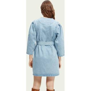 👉 Riem blauw dresses XL vrouwen Scotch & Soda Denim mini-jurk met V-hals en 8719029903330