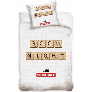 👉 Dekbedovertrek wit katoen antraciet Scrabble - Eenpersoons 140 x 200 cm 70 90 5904302507807