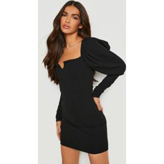 👉 Mini Jurk Met Pofmouwen En V-Hals, Black