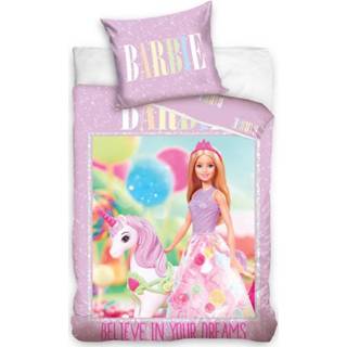 👉 Dekbedovertrek katoen antraciet Barbie & eenhoorn- 140 x 200 cm 5902689448737
