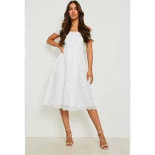 👉 Skater jurk wit Boutique Geborduurd Off Shoulder Midi Jurk, White