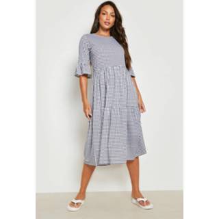 👉 Tall Gingham Midi Jurk Met Laagjes, Black