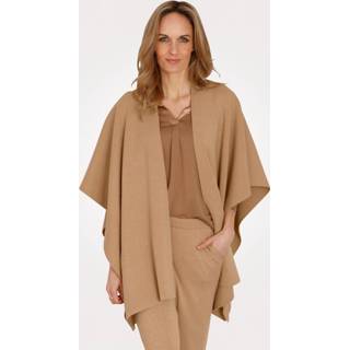 👉 Poncho vrouwen effen One Size camel met aangebreide mouwtjes MONA 4055708931244