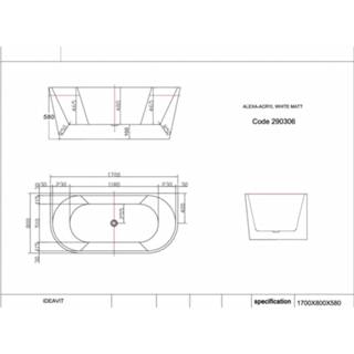 👉 Wit acryl Ideavit Alexa halfvrijstaand bad 170x80cm - mat