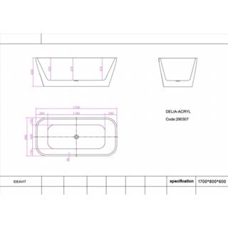 👉 Vrijstaand bad wit acryl Ideavit Delia 170x80cm - mat
