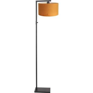 👉 Vloerlamp zwart Steinhauer Stang H 160 cm oker kap - 8712746151770