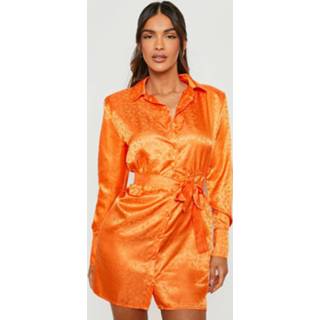 Jacquard Satijnen Blouse Jurk, Orange