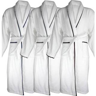 👉 Badjas velours piping zwart antraciet blauw Luxe met - 450 grams katoen-Piping blauw-s/m 8719322223623 8719322223616 8719322223562 8719322223579