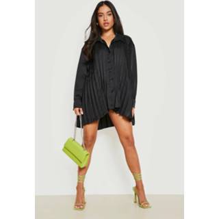 👉 Petite Oversized Geplooide Satijnen Blouse Jurk, Black