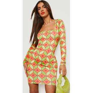 👉 Strakke Geo Print Mini Jurk Met Vierkante Hals, Multi