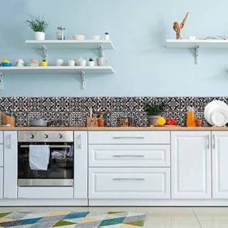 👉 Muursticker zwart antraciet Border Keukenwand - rand Azulejos (Zwart)- (195 x 23,5 cm)