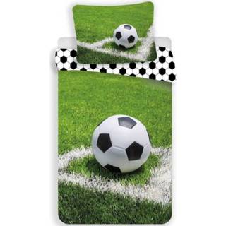 👉 Dekbedovertrek groen katoen antraciet Voetbal Corner - Eenpersoons 140 x 200 cm 8592753024317