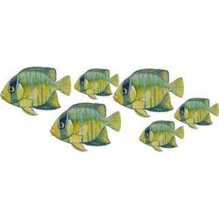 👉 Muursticker geel blauwe antraciet Vissen (set van 6)