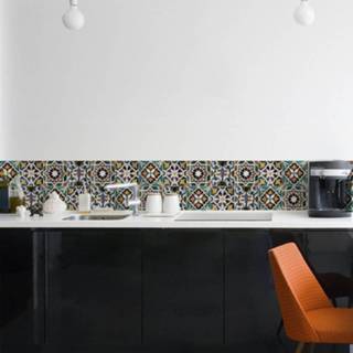 👉 Muursticker antraciet Border Keukenwand - rand Azulejos (Mozaiek)- (195 x 23,5 cm)