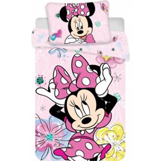 👉 Peuterdekbedovertrek roze katoen antraciet peuters Disney Minnie Mouse strik en bloemen - 100 x 135 cm 8592753027783