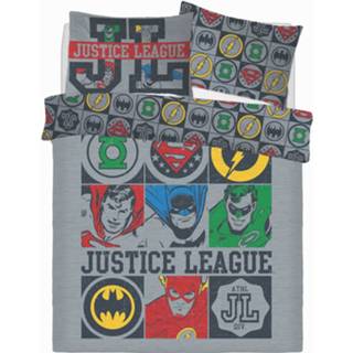 👉 Dekbedovertrek polykatoen antraciet Justice League icons 200 x cm 5056242710059