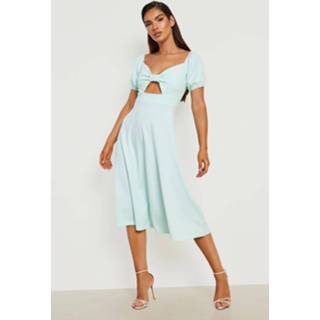 👉 Scuba Off Shoulder Cut Out Midi Skater Jurk, Mint