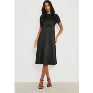 👉 Tall Geplooide Midi Skater Jurk, Black