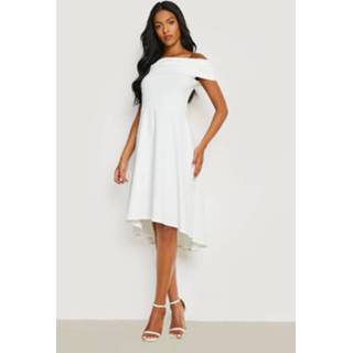 👉 Tall Off Shoulder Midi Skater Jurk, Ivory
