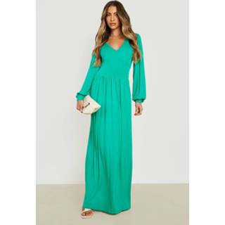 👉 Maxi Jurk Met V-Hals En Geplooide Taille, Bright Green