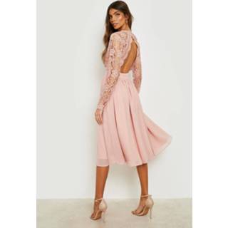 👉 Skater jurk blush Kanten Midi Met Open Rug,