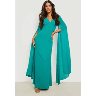 👉 Maxi Jurk Met Chiffon Cape Mouwen, Green