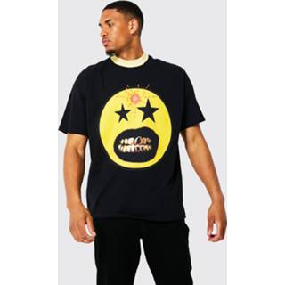 👉 Tall Oversized Grill Smiley T-Shirt Met Opdruk, Black