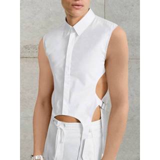 👉 Sleeveless shirt polyester m male zwart Mens Plain Cutout