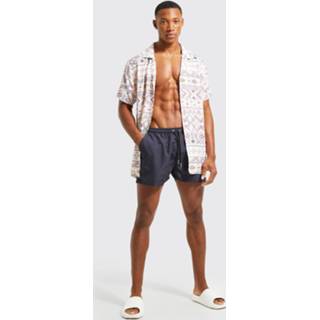 👉 Viscose Aztec Print Overhemd En Zwembroek Set, Ecru