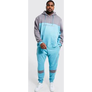 👉 Trainingspak blauw XXL Light Blue mannen Plus Colour Block Ofcl Man Met Korte Rits,