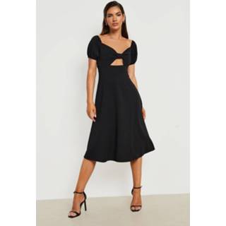👉 Scuba Off Shoulder Cut Out Midi Skater Jurk, Black
