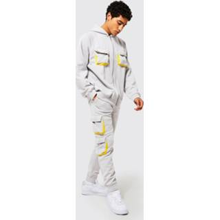 👉 Oversized Man Cargo Trainingspak Met Tank Met Capuchon, Light Grey