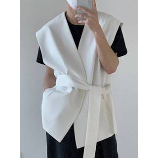👉 Sleeveless polyester s male zwart Men Irregular Solid color Vest