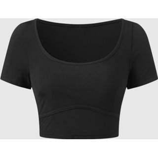 👉 Short sleeve cotton s vrouwen zwart Women Solid Square Collar Crop Top