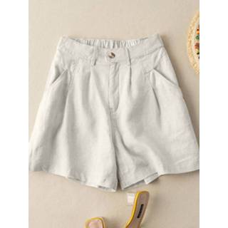 👉 Casual short cotton s vrouwen geel Solid Pocket Ruched Button Shorts