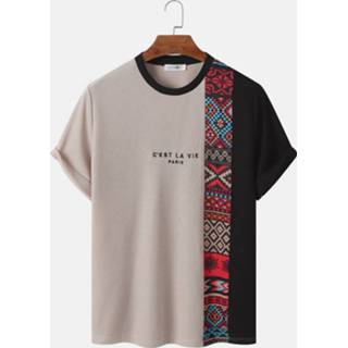 👉 Short sleeve polyester s male kaki Mens Letter Ethnic Asymmetric Print O Neck T-Shirts