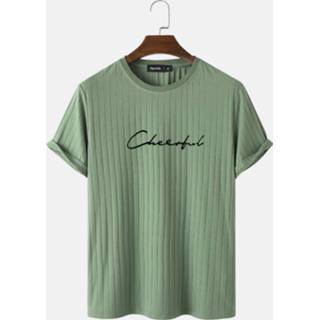 👉 Short sleeve polyester s male wit Mens Letter Embroidery Crew Neck Ribbed T-Shirts