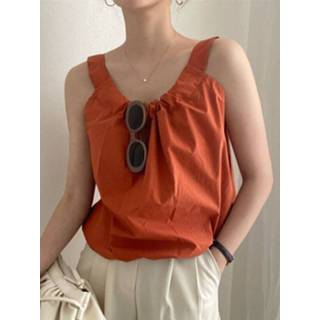 👉 Sleeveless polyester s vrouwen wit Solid Folds U-neck Casual Women Tank Top