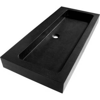 👉 Meubelwastafel zwart natuursteen basalt Saniclass Black spirit 100x46x10cm zonder overloop 1 wasbak kraangat 2386 8718546376016