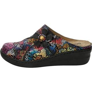 👉 Muil zwart geruwd leer gebloemd vrouwen Muiltje Beeldschone bloemenapplicatie Gemini