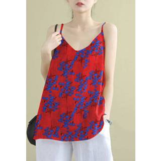 👉 Sleeveless cotton s vrouwen donkergroen Flower Print Spaghetti Backless Cami