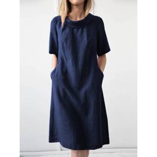 👉 Short sleeve cotton s vrouwen geel Solid Pocket Lapel Dress For Women