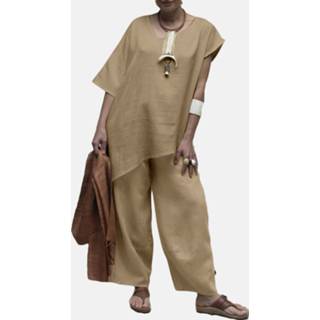 👉 Short sleeve polyester s vrouwen marine Solid Asymmetrical Crew Neck Two Pieces Suit