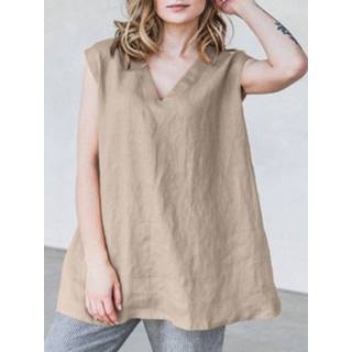 👉 Sleeveless cotton s vrouwen roze Solid V-neck Casual Loose Tank Top