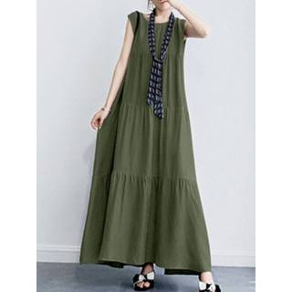 👉 Sleeveless polyester s vrouwen zwart Solid Ruffle Vacation Casual Maxi Dress