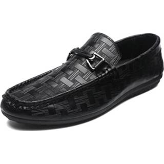 Loafers zwart male Men Black Woven Pattern Comfort Soft Slip On Driving Casual