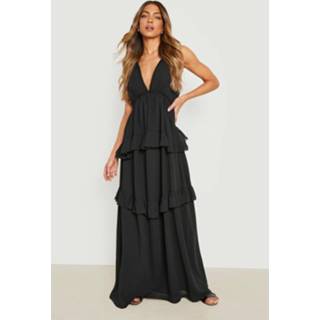 👉 Chiffon Maxi Jurk Met Laagjes, Black