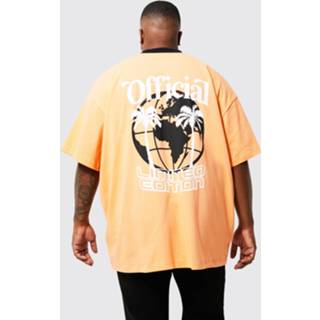 Plus Palm Print T-Shirt Met Contrasterende Kraag, Orange