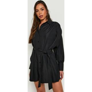 👉 Oversized Katoenen Blouse Jurk Met Ceintuur, Black